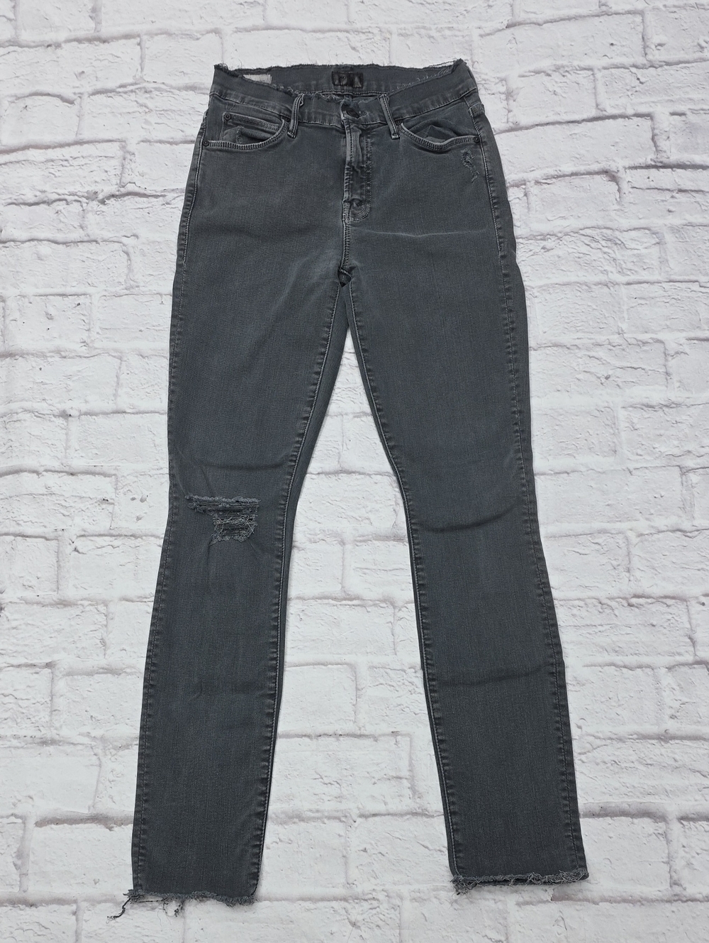 Mother Jeans Sz 25(25x28) The Double Fray Charmer Faded Black Raw Hem Distressed